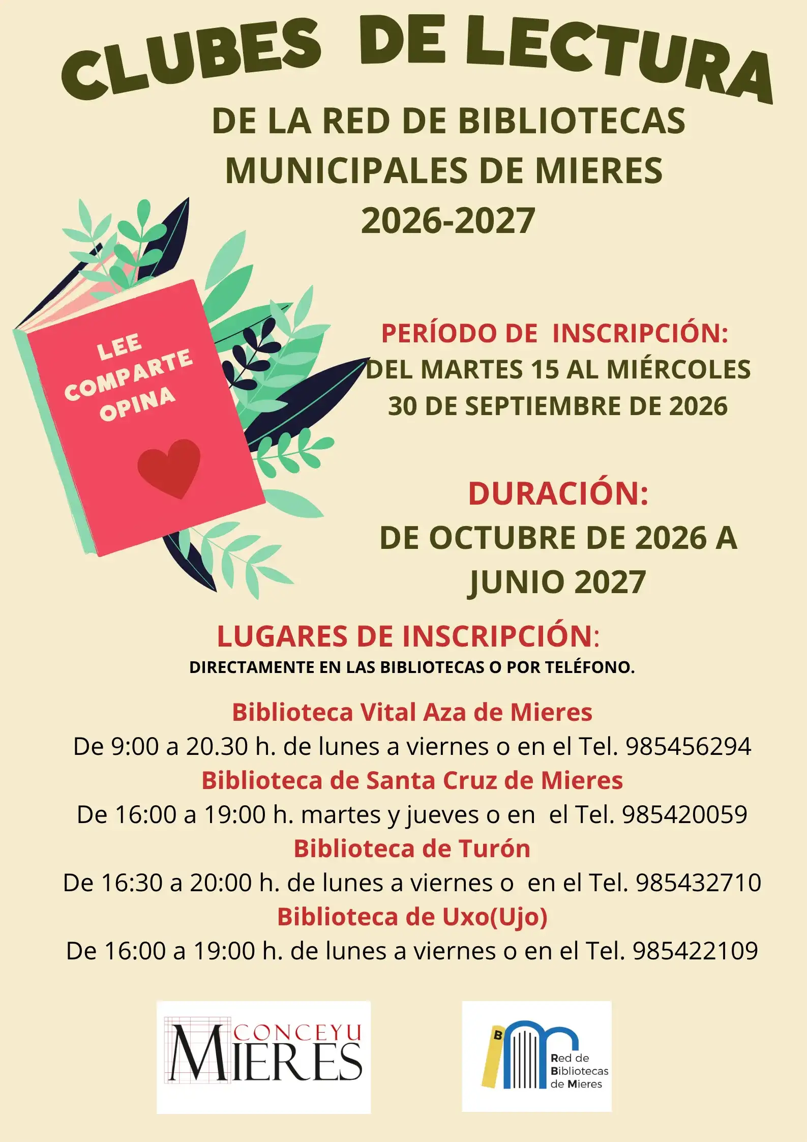 Apertura de inscripciones: clubes de lectura de Mieres 2026-27