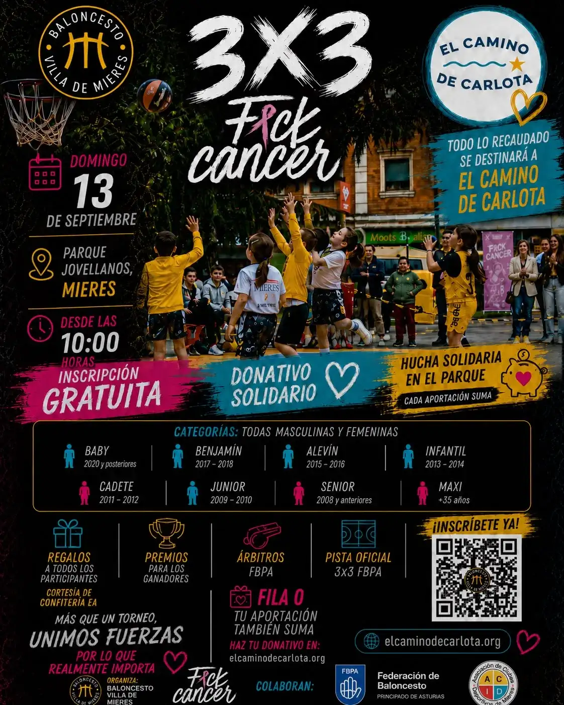 Torneo solidario de baloncesto 3×3 “fuckcáncer” a favor de el camino de carlota